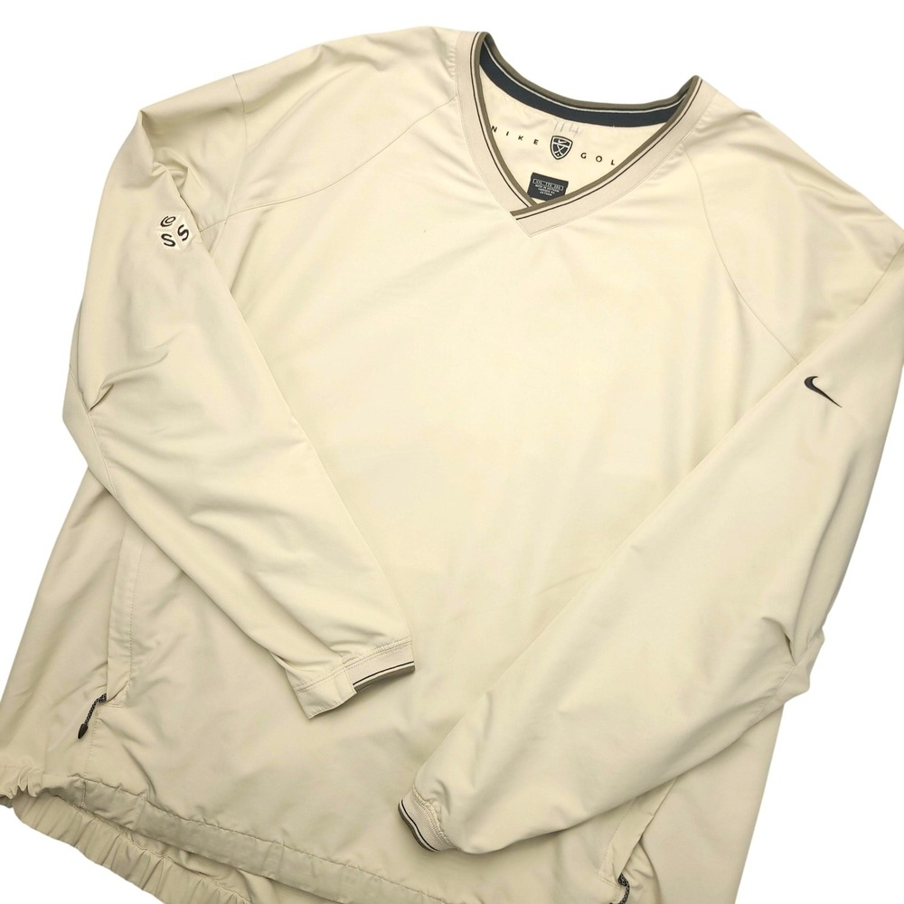 Nike Golf Jacket Mens 2XL Beige V Neck‎ Pullover Windbreaker Long Sleeve Y2K